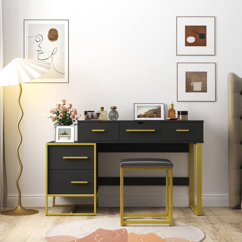 Makeup Vanity Set with Mirror , Dresser Table with Nightstand , with 4 Drawers