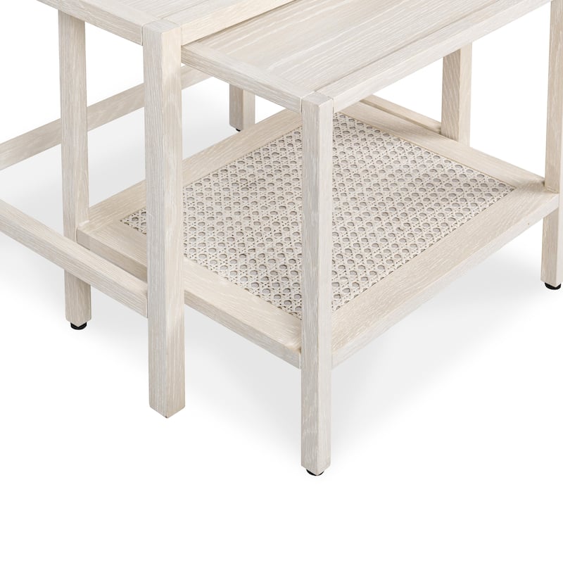 Classic Home Devin Oak Wood Nesting End Table - Milk White - Wood