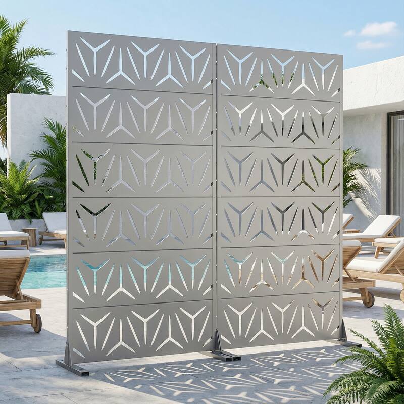 Dovelina Outdoor Freestanding Metal Privacy Screen Decorative Garden Fence (Set of 2) - Grey - 72"x35"