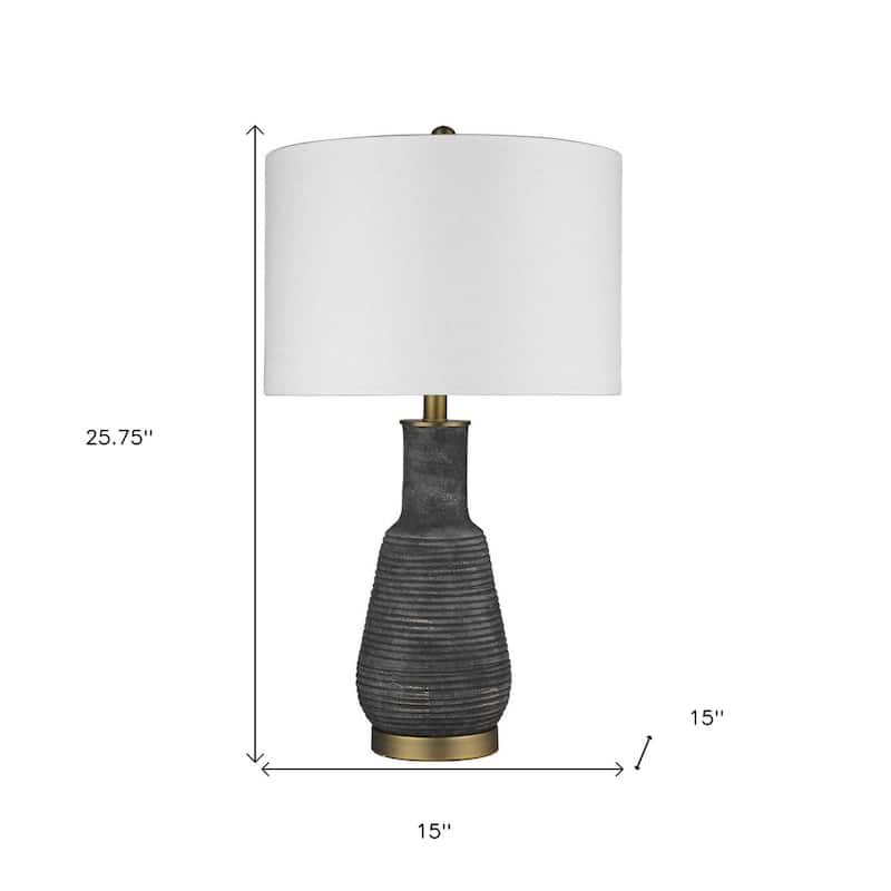 Distressed Black and Gold Ceramic Lamp with White Drum Shade - 15” x 15” x 25.75”