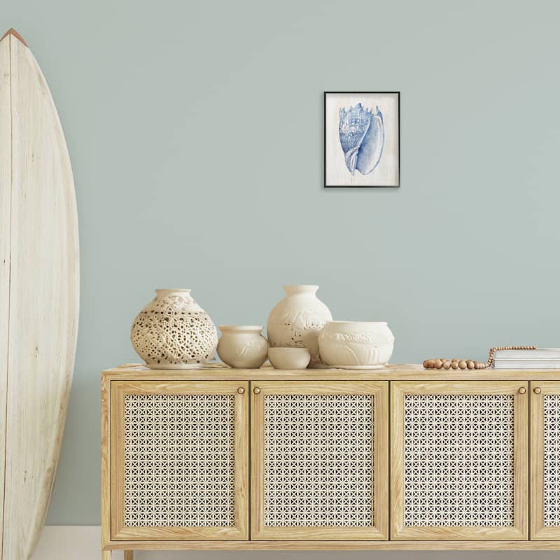 Stupell Nautical Soft Blue Conch Framed Giclee Art Design By Susan Arnot