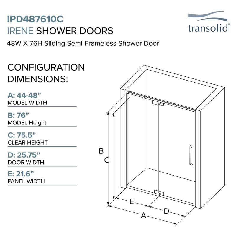 Irene 48 in. W x 76 in. H Pivot Semi-Frameless Shower Door with Clear Glass - 48-in W x 76-in H - 48-in W x 76-in H