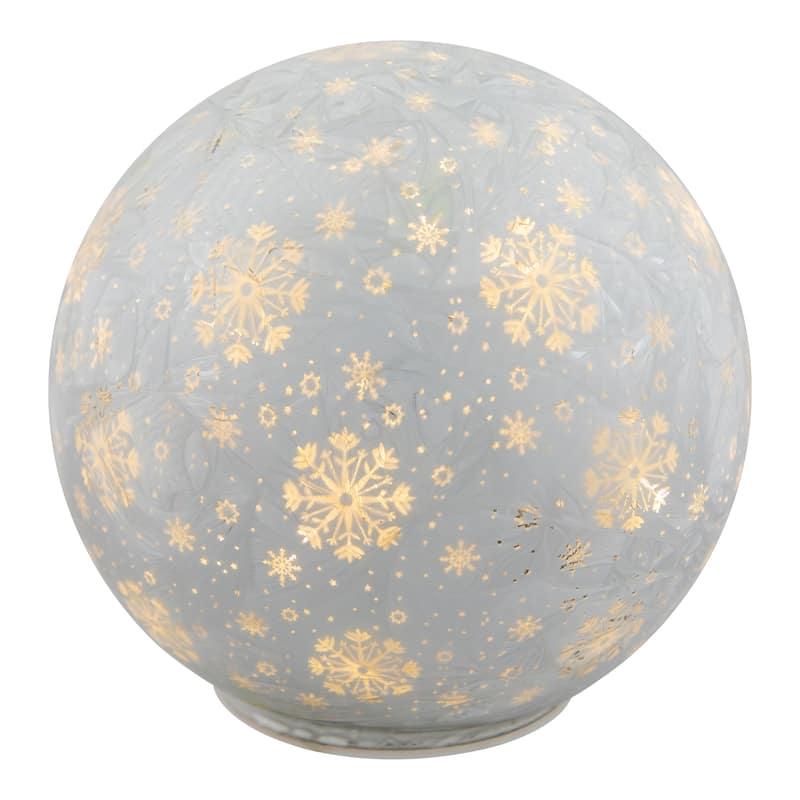 LED Lighted Snowflakes Glass Globe Christmas Decoration - 6" - White
