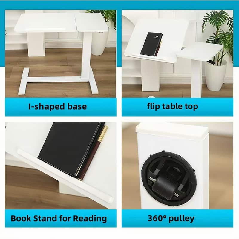 Overbed Bedside Desk Mobile Rolling Laptop Stand Tilting Overbed Table with Wheels Height Adjustable Tray Table