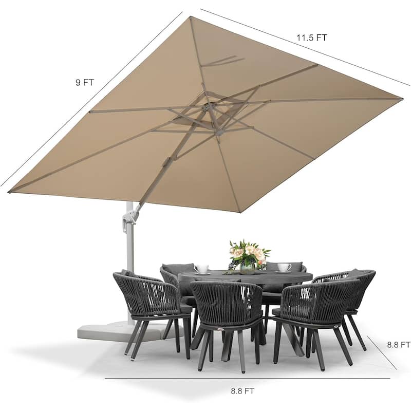 PURPLE LEAF White Cantilever Patio Umbrella with 360 Degree Rotation With Base