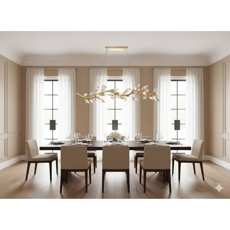 12-Light Gold Branch Chandelier With Clear Crystal Petals