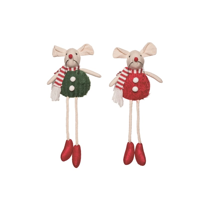 Transpac Christmas Plush Christmas Mouse Shelf Sitter Set of 2 Christmas Home Decorations