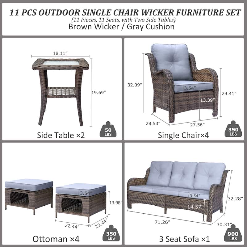 Wicker Outdoor Patio Conversation Deep Seating Sofa Sets with Cushions