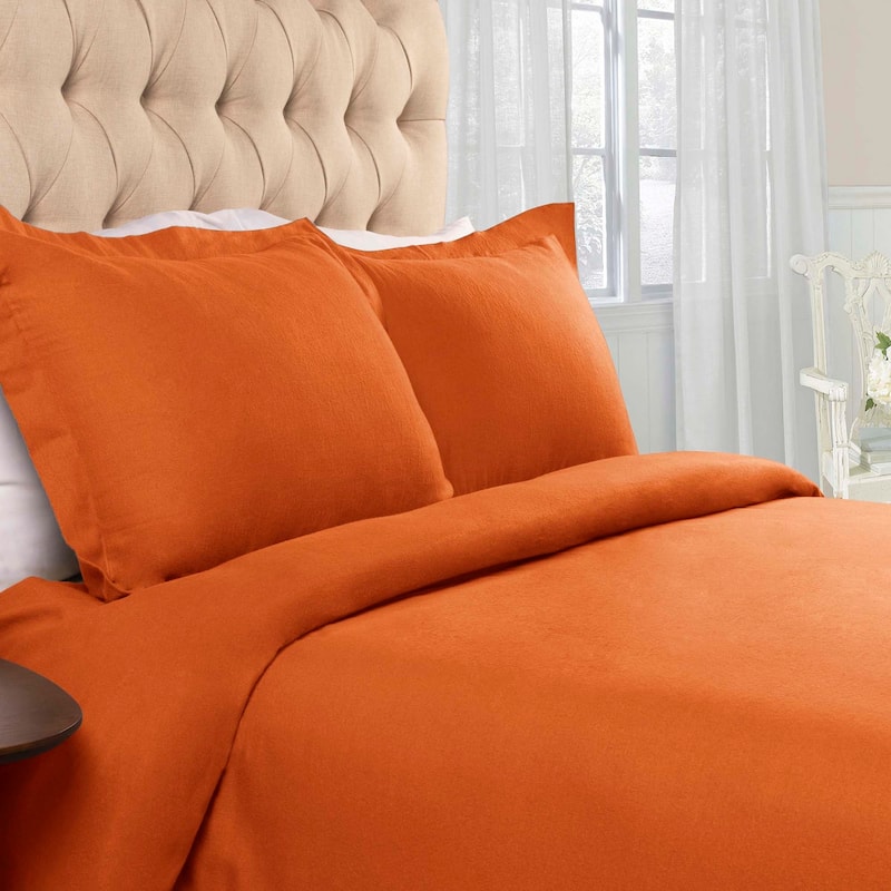 Superior Classic Solid Flannel Cotton Duvet Cover Set - Pumpkin - Full - Queen