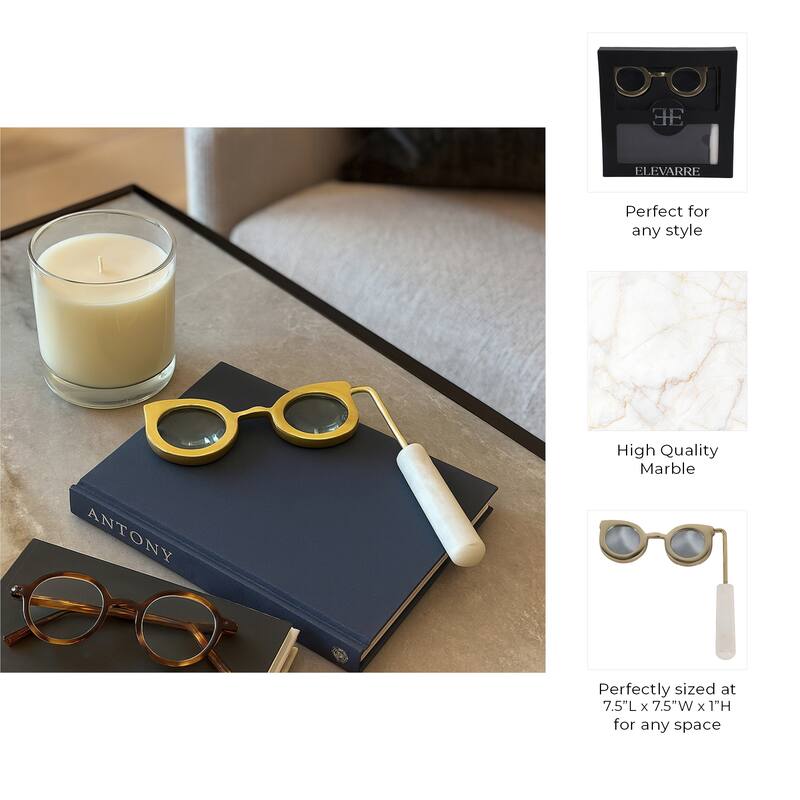 Eyeglass Magnifying Glass with Marble Handle Sculpture - 9"