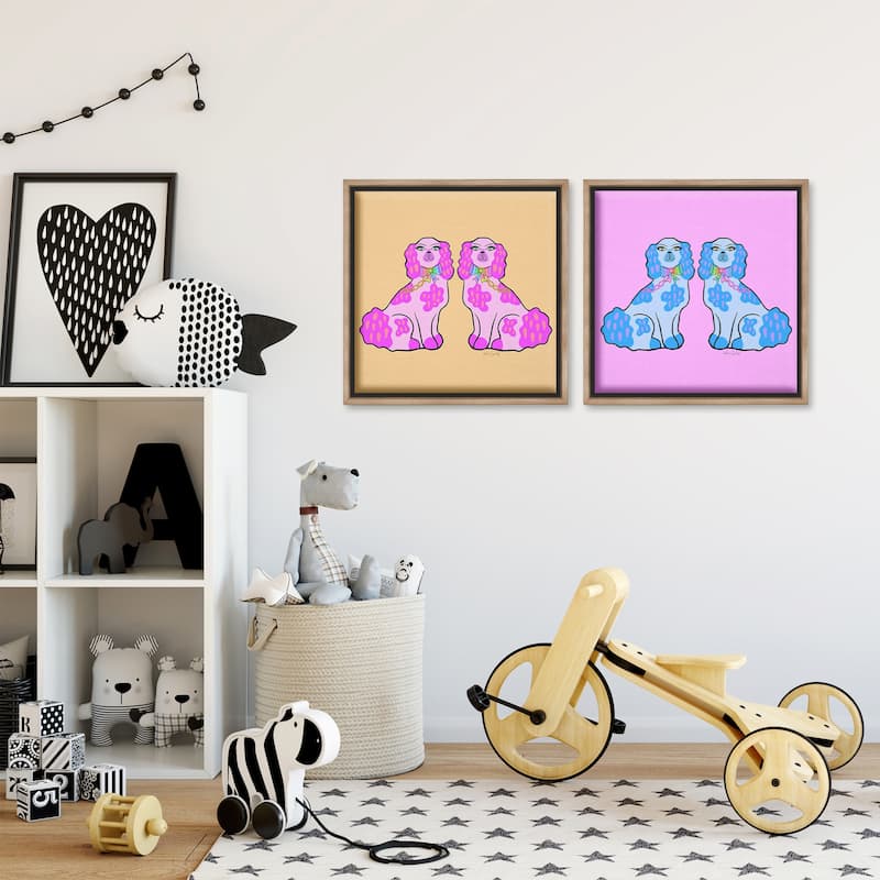Stupell Brightly Colored Posh Pooches Framed Floater Canvas Wall Art Design By Katie Conley (Set of 2)