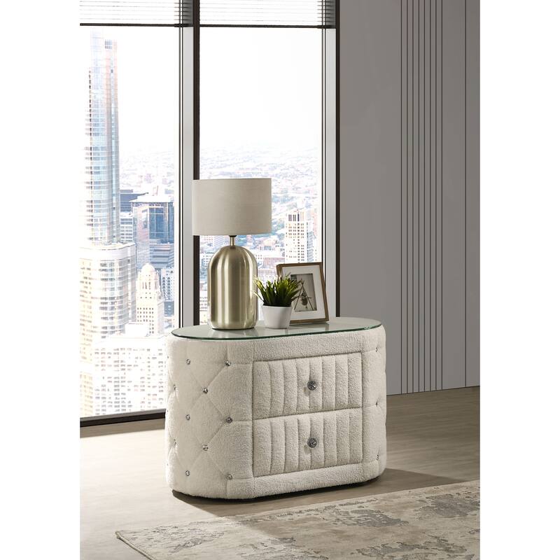 Sonya 2-drawer Upholstered Nightstand Bedside Table Ivory