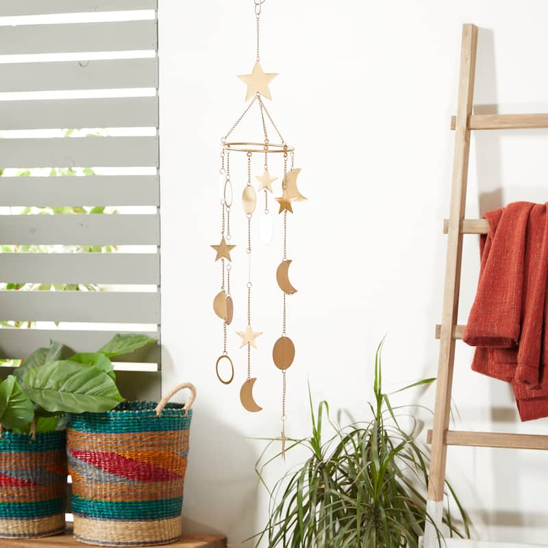 Gold Metal Indoor Outdoor Moon and Star Windchime