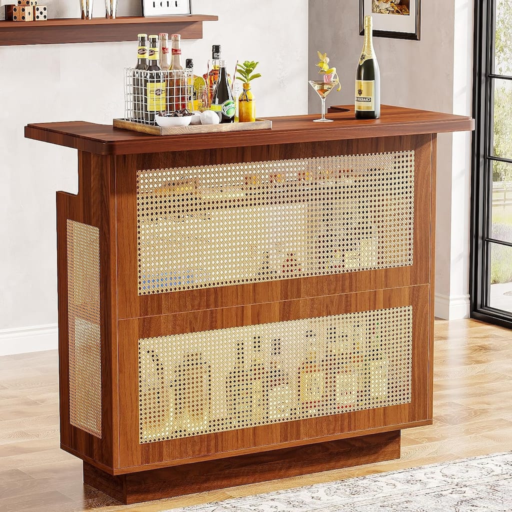 Rattan Liquor Wine Bar Cabinet Mini Bar Table for Home Pub