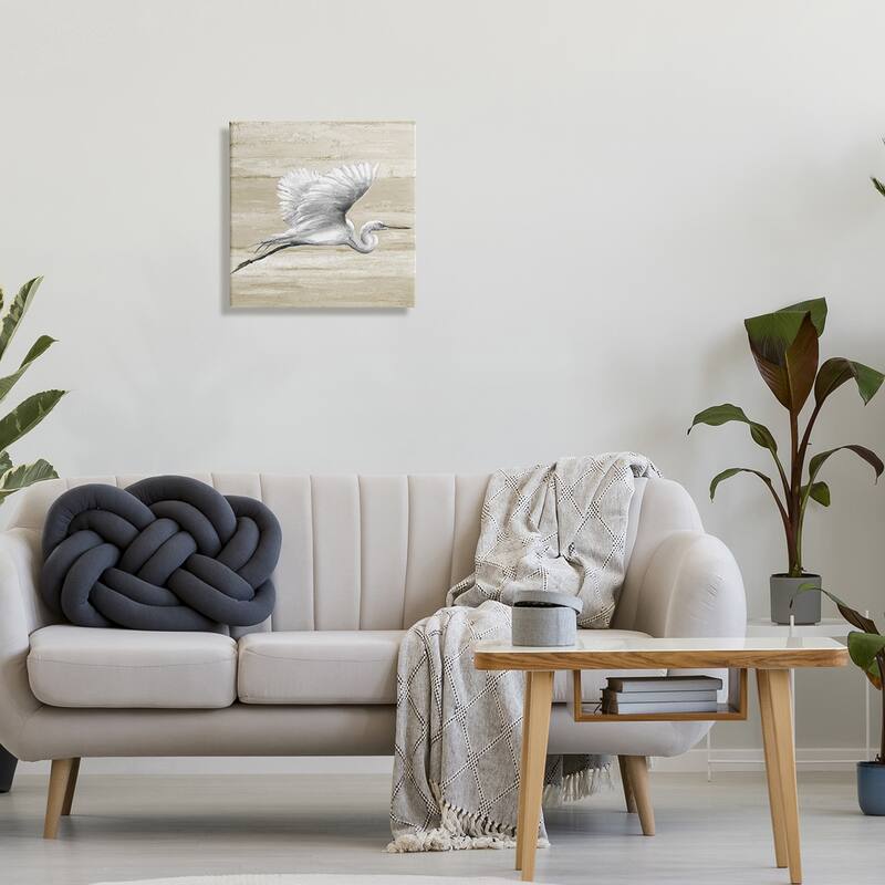 Stupell Flying Heron Sand Textured Background Natural Tones Canvas Wall Art - Grey