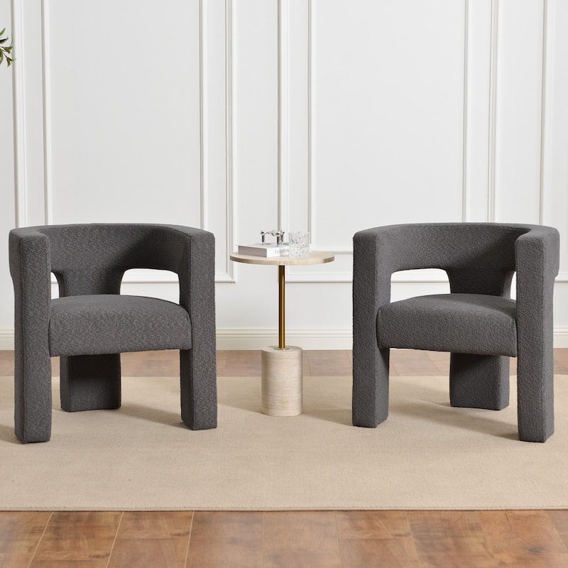 KINWELL 28" Wide Boucle Upholstered Square Armchair (Set of 2)