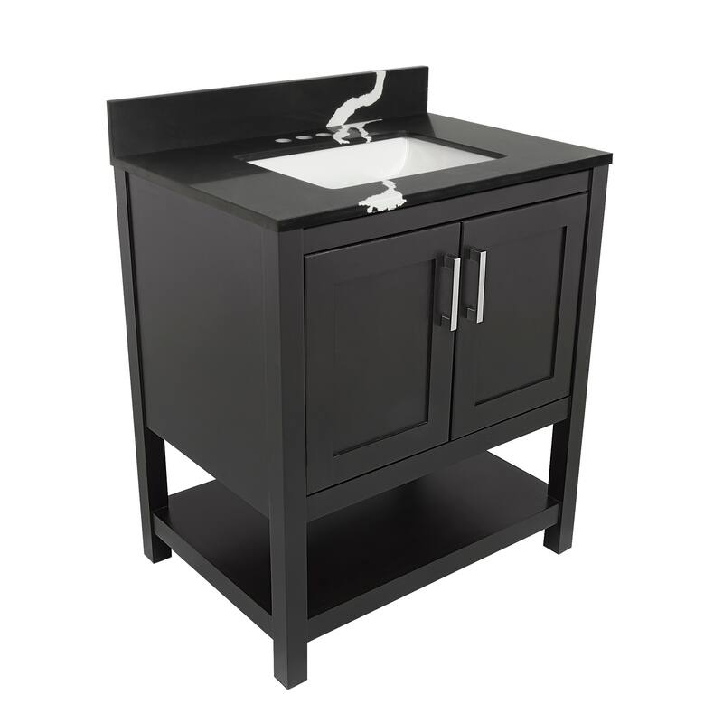 Taos 31" Bathroom Vanity with Cultured Marble Vanity Top Sink in White with White Basin