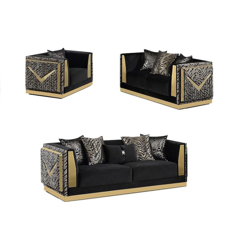 Luxury Living Room Furniture Sofa Set Zebra Printed Black Finish