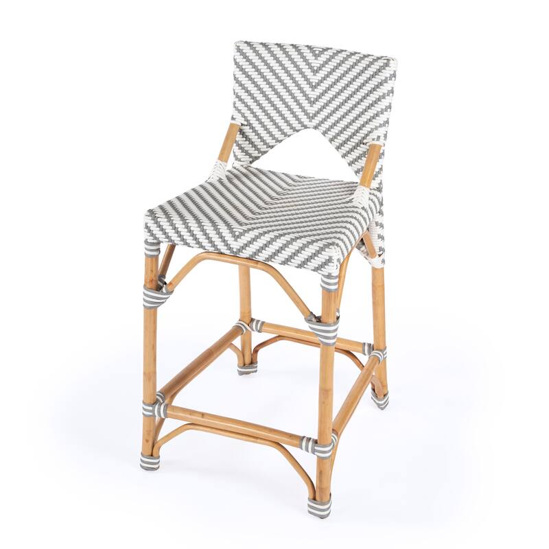 Creanly 25.25"H Seat Rattan Counter Stool with Back