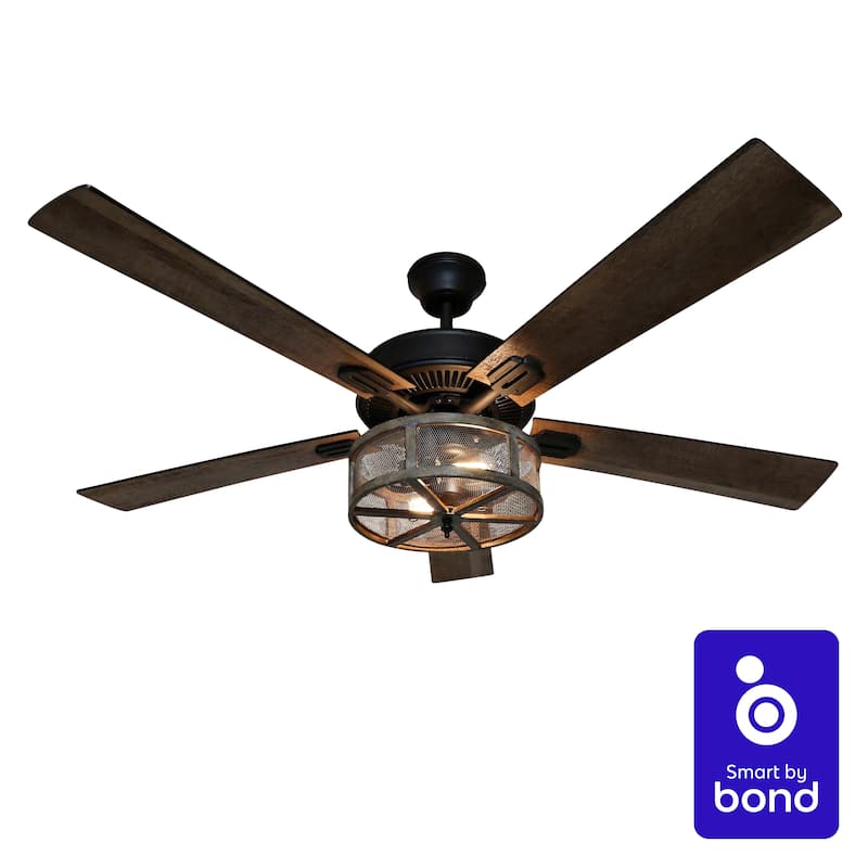 52" Farmhouse Style WiFi Smart Enabled Ceiling Fan, Bulbs Included - 52" x 52" x 14"/19" - 52" x 52" x 14"/19" - Antique Bronze/Brown - Remote