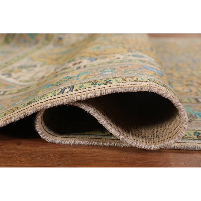 Hand Knotted Oriental 100% Wool Carpet Traditional Medallion Yellow & Gold Tabriz Area Rug - 11' 5'' X 8' 1''