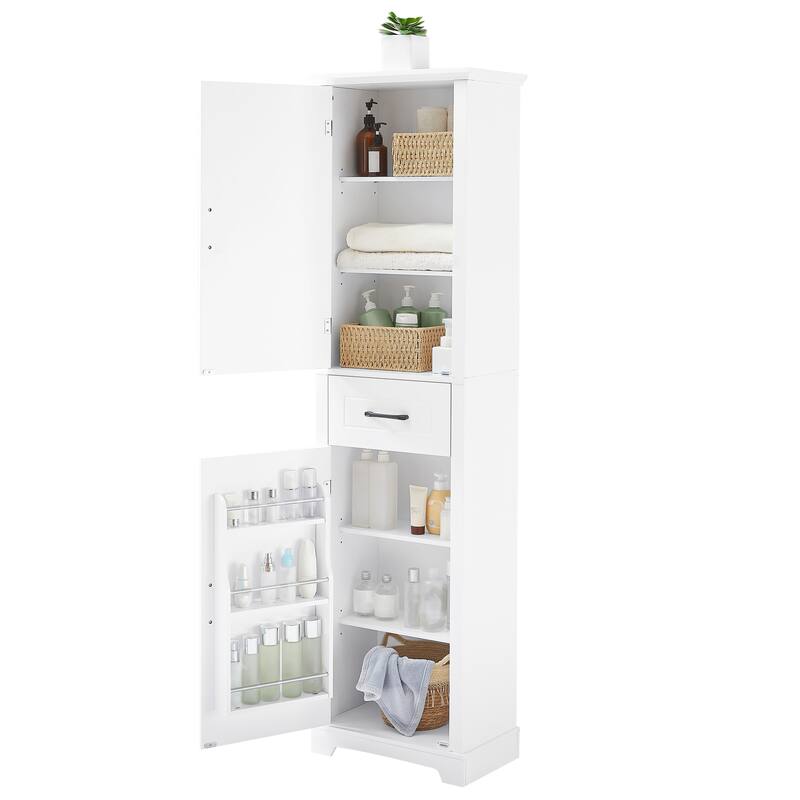 ​​Tall White Bath Cabinet 2 Doors & Adjustable Shelves - MDF​​