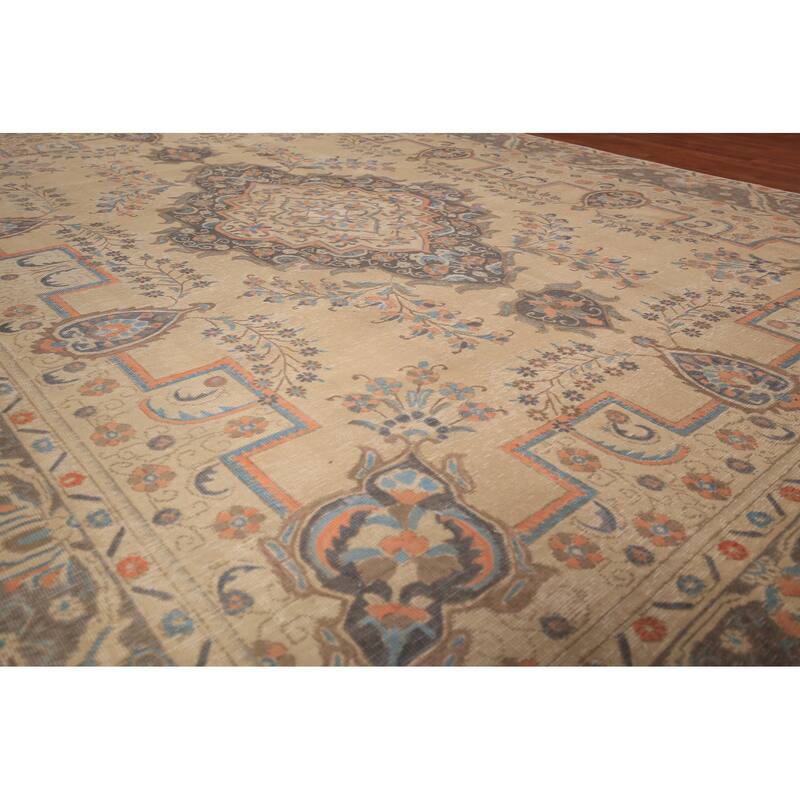 Geometric Tabriz Persian Vintage Area Rug Handmade Wool Carpet - 9'4" x 12'7"