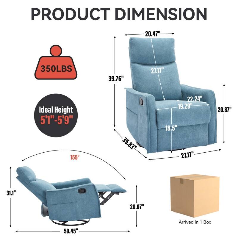 Heat Massage Manual Recliner Chair with Rocker and Swivel in Fabric for Living Room