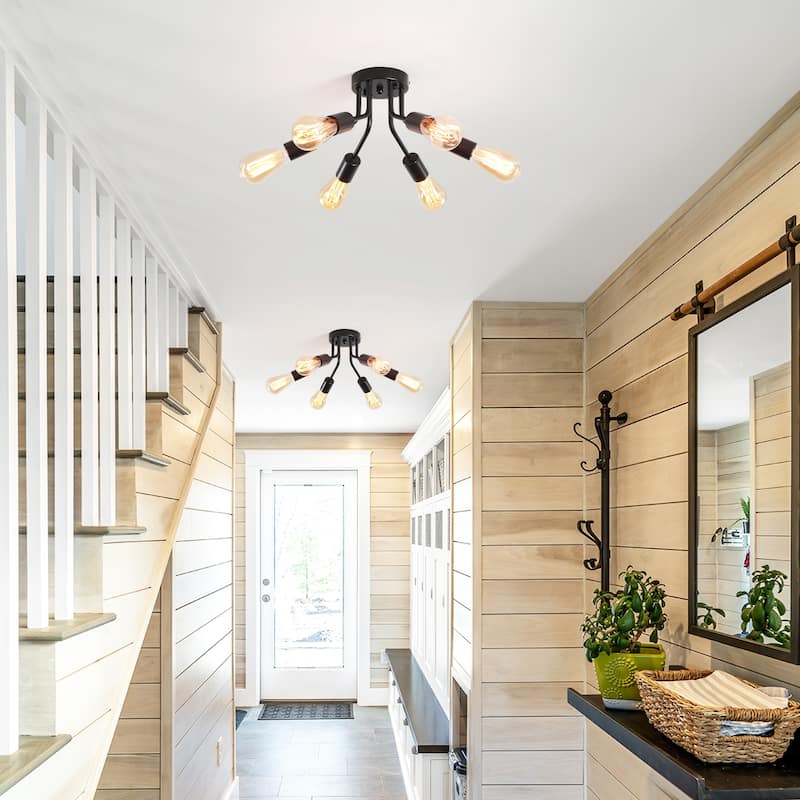 6-Light Modern Sputnik Light Fixture Semi Flush Mount Ceiling Lighting - 14.76' W