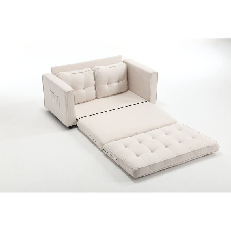 Velvet Sofa Bed with Storage Bags for Living Room or Guest Room, Space-Saving