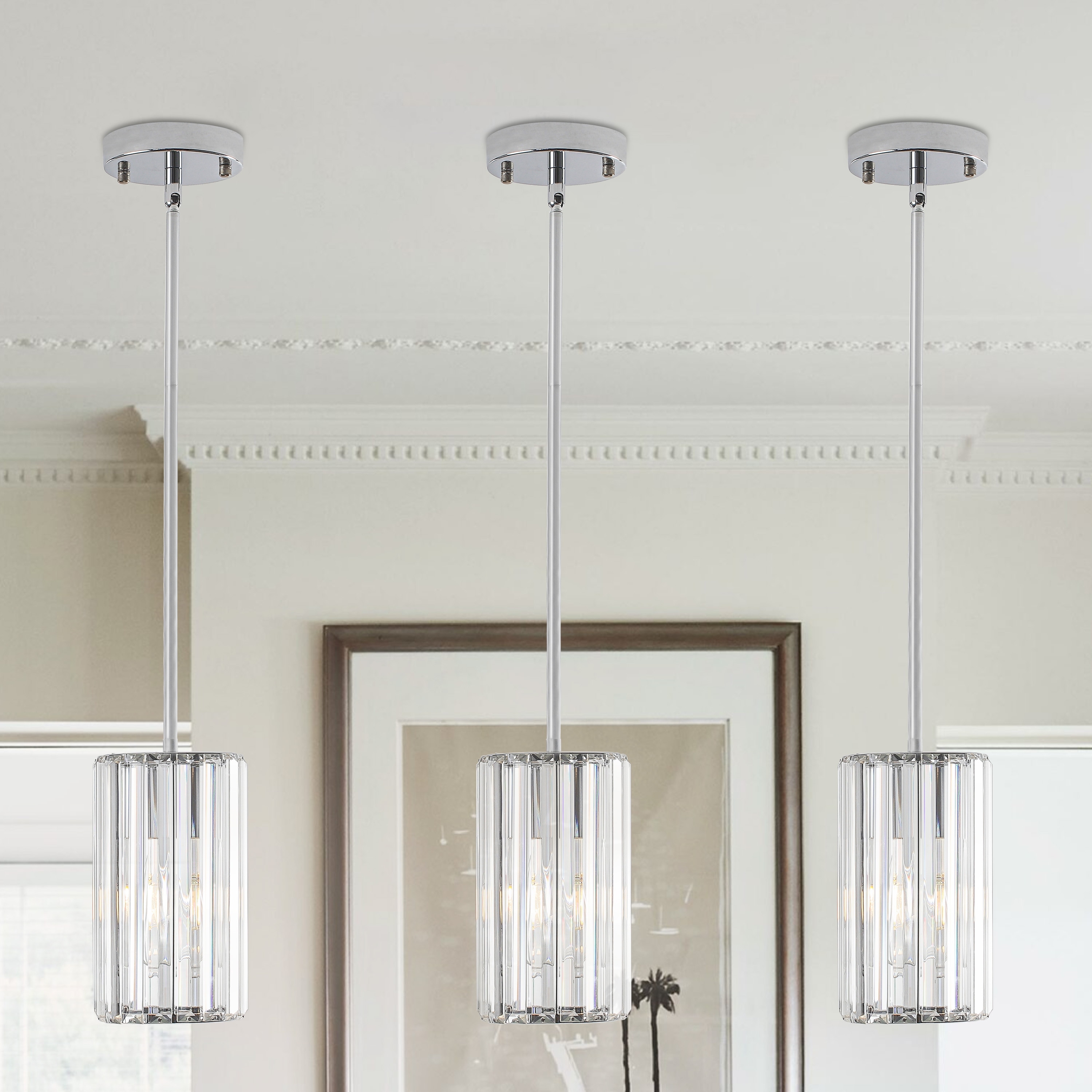 3-Pack Modern Crystal Pendant Lights for Dining Room, Bedroom, Foyer and Hallway