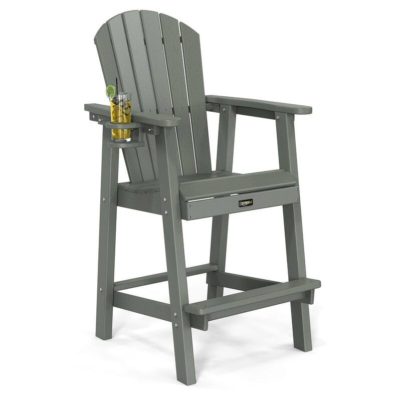 HDPE Adirondack Bar Stools with Cup Holder - Grey