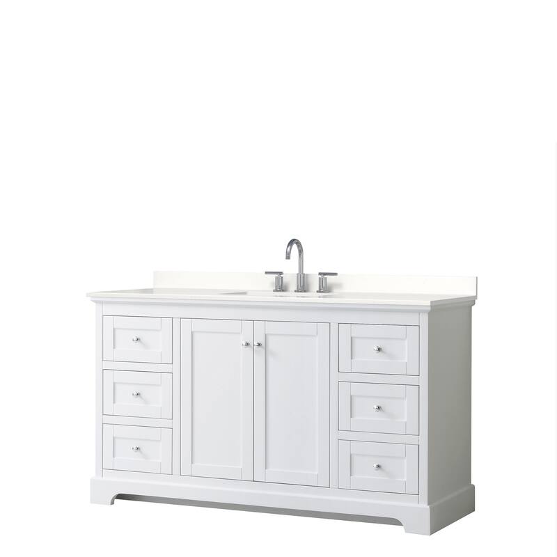 Avery 60-inch Single Vanity, Quartz Top - White, Chrome Trim, White Quartz Top