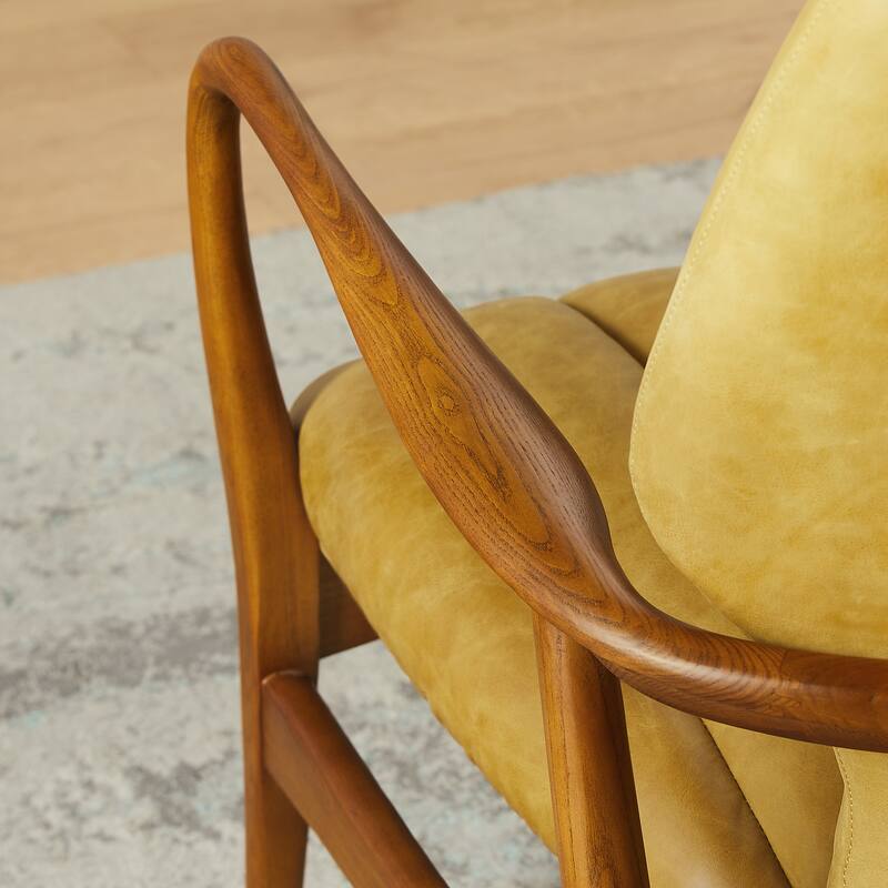 Art Leon Genuine Leather and Ash Wood Accent Chair