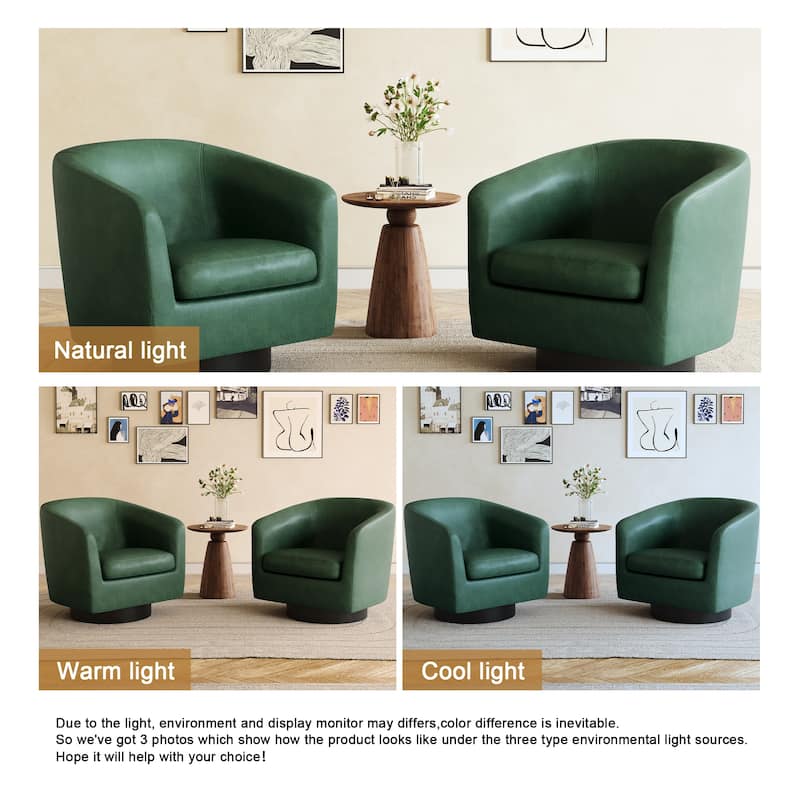 Faux Leather Accent Barrel Chair with Swivel Base