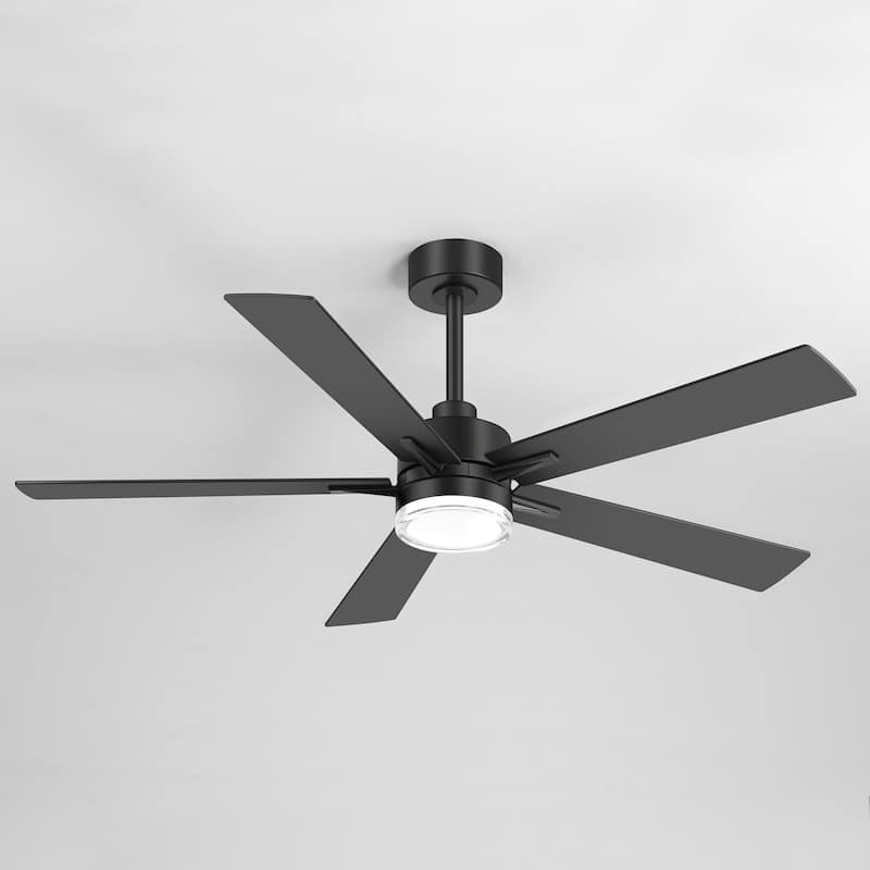 52" Modern Black Reversible 5-Blade Clear Acrylic Lens Ceiling Fan with Light and Remote