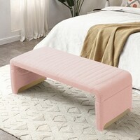 Elegant Upholstered Sherpa Fabric  Storage Ottoman with Wood Legs, Storage Bench for Bedroom, Living Room, White