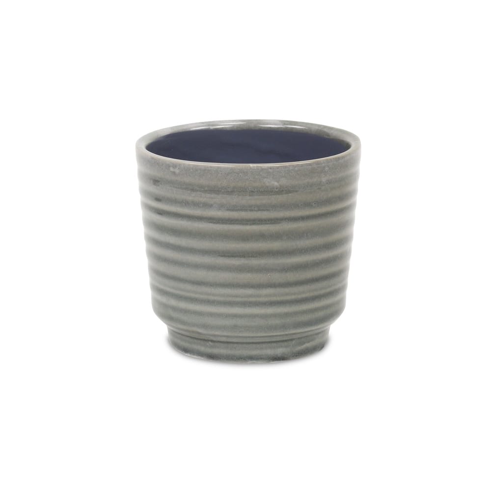 Celadon Gray Ceramic Rippled Planter