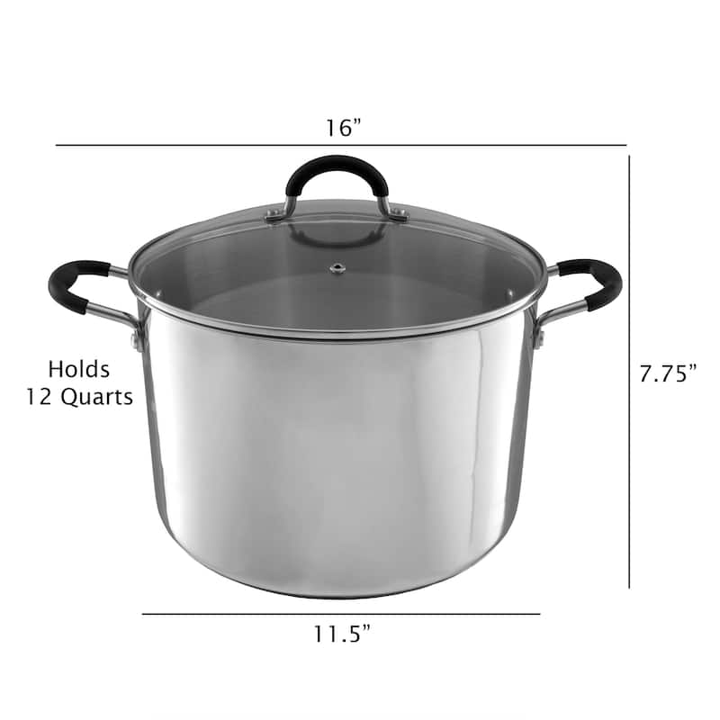 12-Quart Stainless-Steel Stock Pot - Large Capacity Cookware with Lid by Classic Cuisine