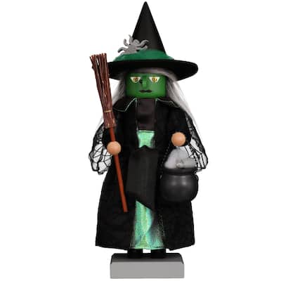 20.5” Green Halloween Witch Handmade Wooden Nutcracker
