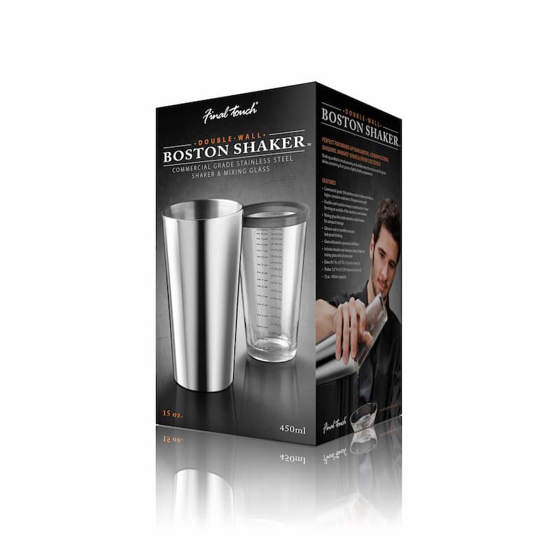 Final Touch Boston Shaker with Silicone Seal and Measurements - Glass - 15 oz - shaker - 27 oz