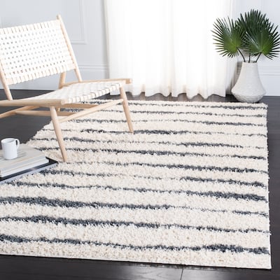 SAFAVIEH Venus Shag Moeidur 1.75-inch Thick Rug - Ivory/Dark Grey - 8' x 10'