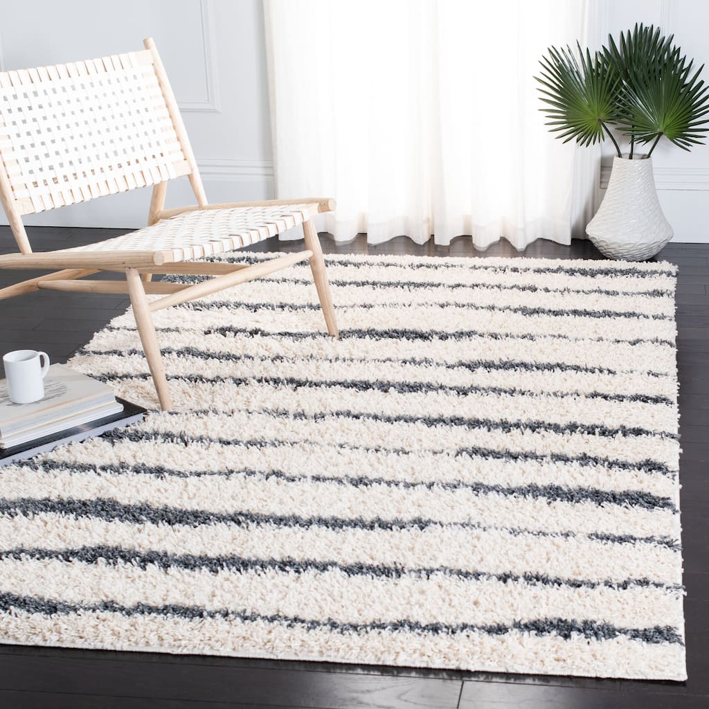 SAFAVIEH Venus Shag Moeidur 1.75-inch Thick Rug - Ivory/Dark Grey - 8' x 10'
