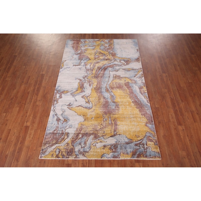 Contemporary Oriental Area Rug Hand-Knotted Modern Wool Carpet - 5'0" X 8'0"