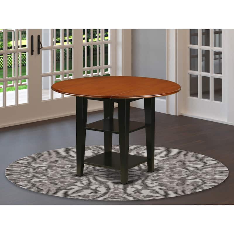 Round Kitchen Table with Shelves - Dining Table for 4 - Black Cherry Finish - Modern Design - 52.8