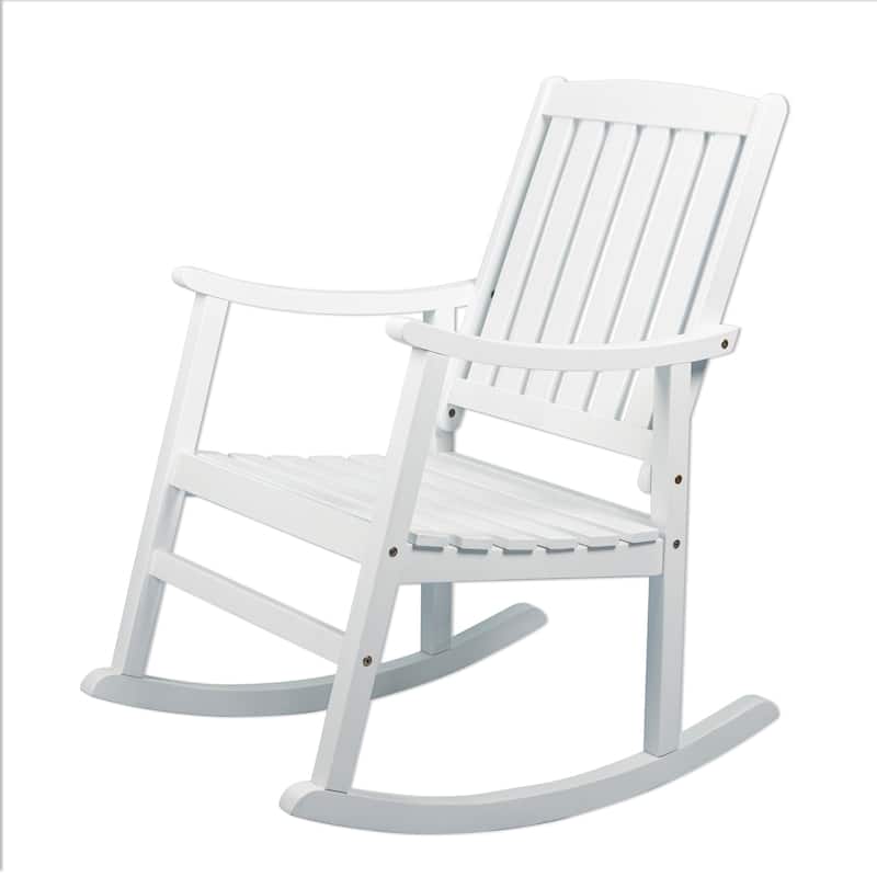 Perry Classic Slat-Back 300-Lbs Support Acacia Wood Patio Outdoor Rocking Chair, by JONATHAN Y - 22.4"