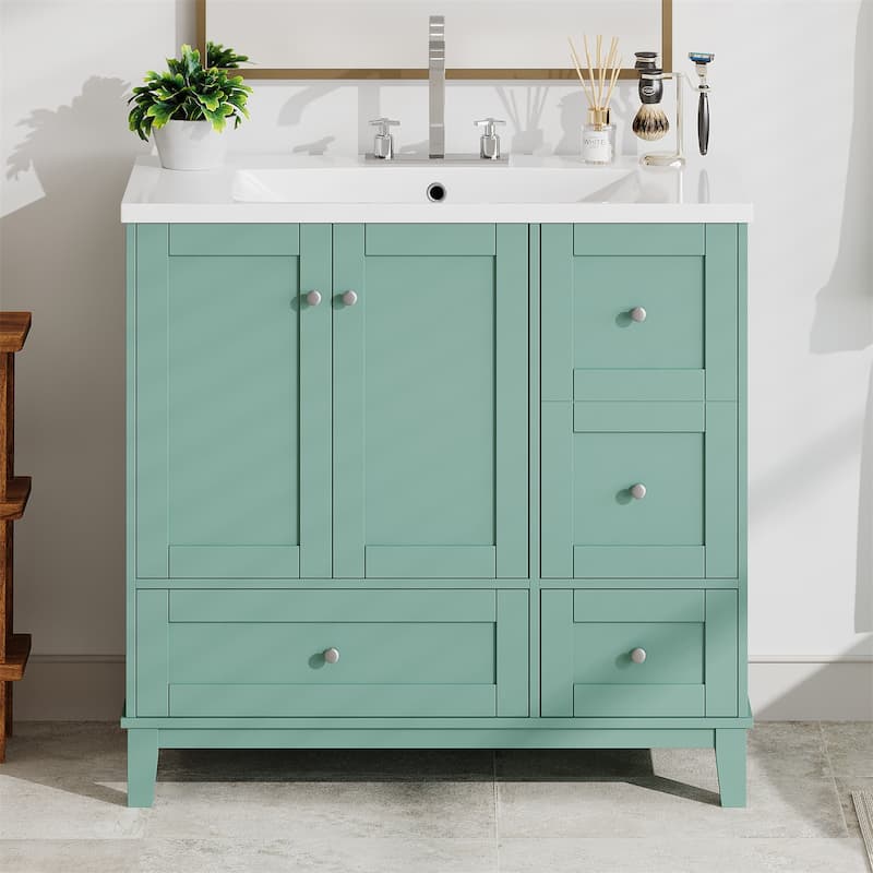 36" Modern Bathroom Vanity with USB Charging, 2 Doors and 3 Drawers
