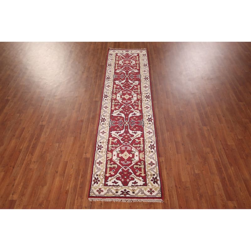 Red & Ivory Oushak Runner Rug Handmade Transitional Wool Carpet - 2'7"x 10'0"
