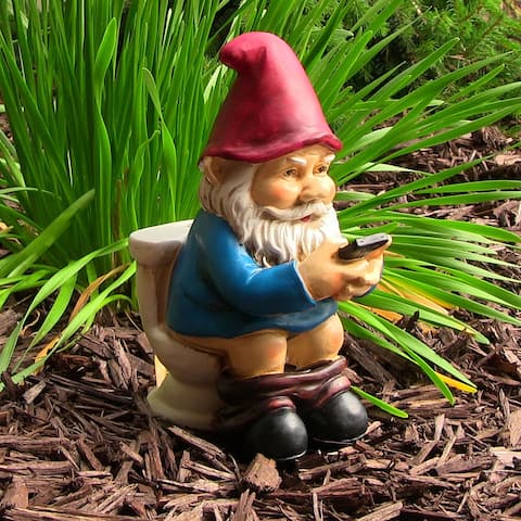 Sunnydaze Cody the Gnome Reading Phone on the Throne Garden Accent - 9-Inch - Cody 9.5 Inch