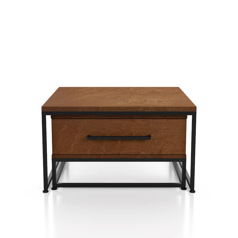 Saxon Rustic Brown Square 2-Piece Solid Wood Coffee Nesting Tables with 1-Drawer by Furniture of America
